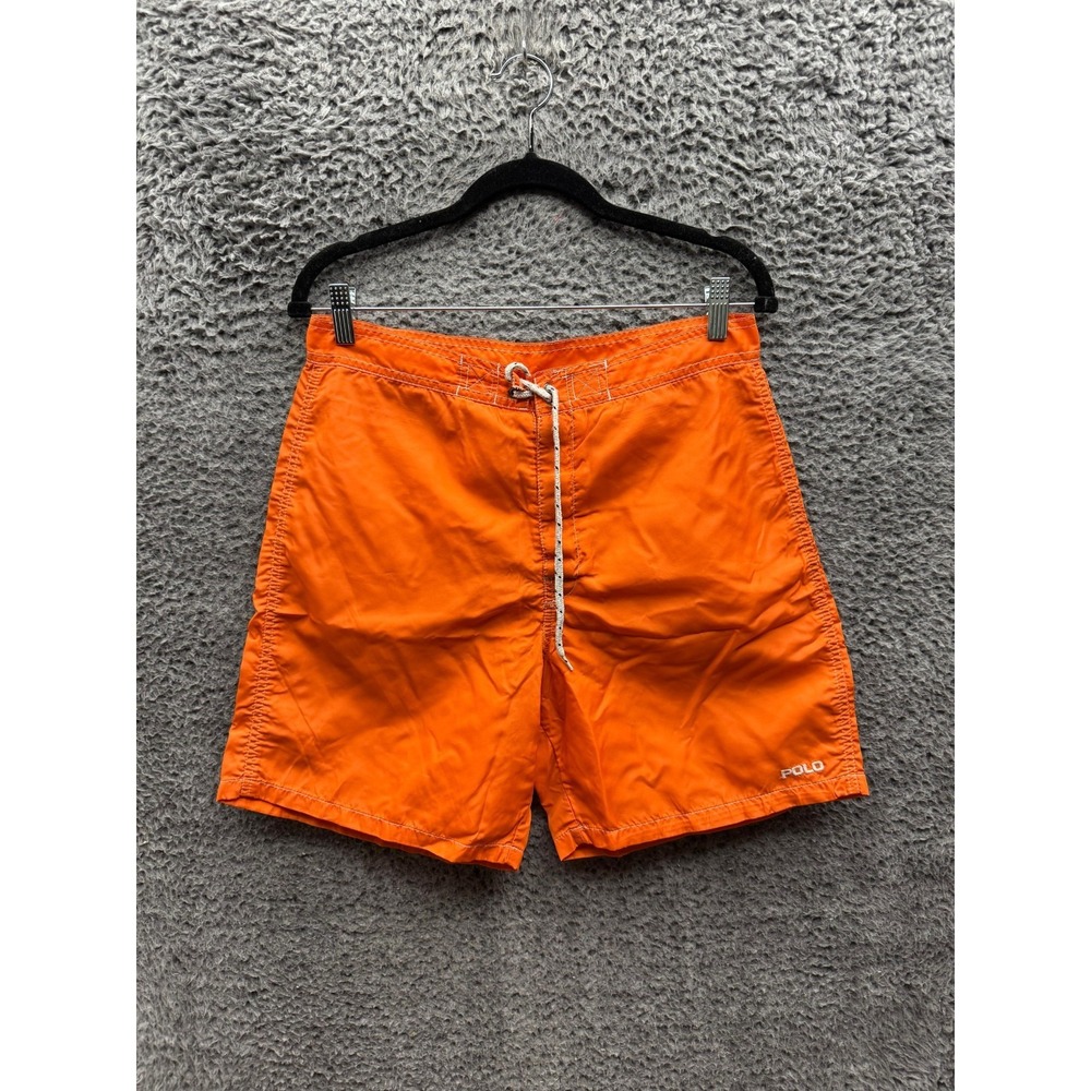 Polo Sport Ralph Lauren Logo Nylon Drawstring Swim Trunks Orange Mens Size 34